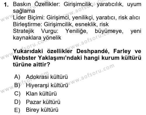 Kurum Kültürü Dersi 2020 - 2021 Yılı Yaz Okulu Sınavı 1. Soru