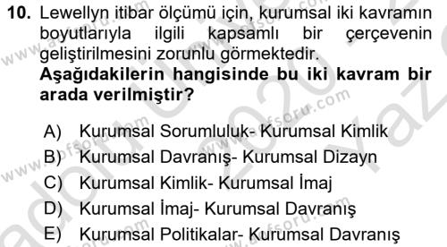 Kurum Kültürü Dersi 2020 - 2021 Yılı Yaz Okulu Sınavı 10. Soru