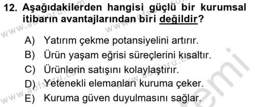 Kurum Kültürü Dersi 2020 - 2021 Yılı Yaz Okulu Sınavı 12. Soru