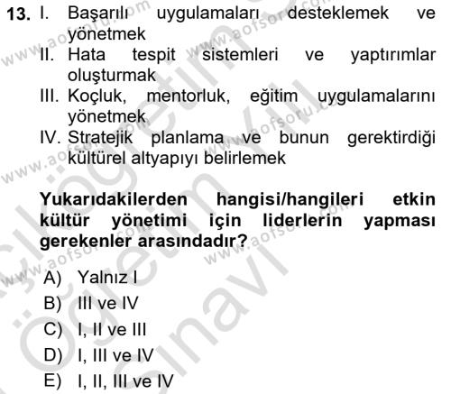 Kurum Kültürü Dersi 2020 - 2021 Yılı Yaz Okulu Sınavı 13. Soru