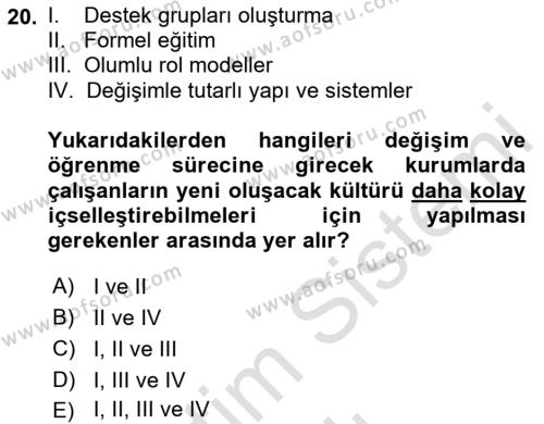 Kurum Kültürü Dersi 2020 - 2021 Yılı Yaz Okulu Sınavı 20. Soru