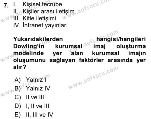 Kurum Kültürü Dersi 2020 - 2021 Yılı Yaz Okulu Sınavı 7. Soru