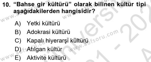 Kurum Kültürü Dersi 2021 - 2022 Yılı (Vize) Ara Sınavı 10. Soru