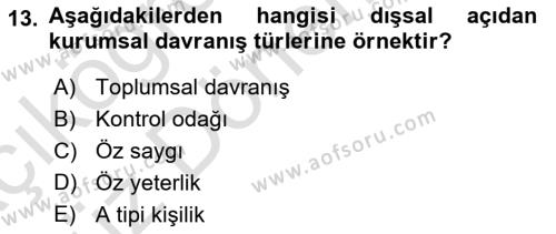 Kurum Kültürü Dersi 2021 - 2022 Yılı (Vize) Ara Sınavı 13. Soru