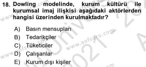 Kurum Kültürü Dersi 2021 - 2022 Yılı (Vize) Ara Sınavı 18. Soru