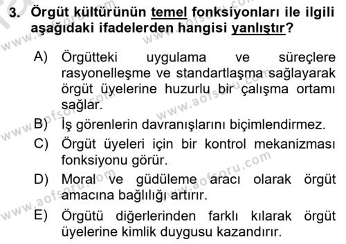 Kurum Kültürü Dersi 2021 - 2022 Yılı (Vize) Ara Sınavı 3. Soru