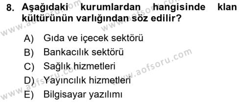 Kurum Kültürü Dersi 2021 - 2022 Yılı (Vize) Ara Sınavı 8. Soru