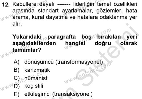 Kurum Kültürü Dersi 2021 - 2022 Yılı (Final) Dönem Sonu Sınavı 12. Soru