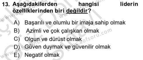 Kurum Kültürü Dersi 2021 - 2022 Yılı (Final) Dönem Sonu Sınavı 13. Soru