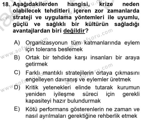 Kurum Kültürü Dersi 2021 - 2022 Yılı (Final) Dönem Sonu Sınavı 18. Soru