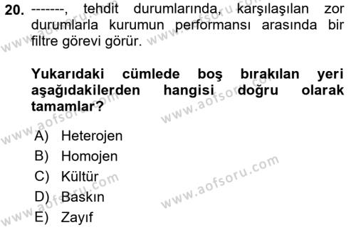 Kurum Kültürü Dersi 2021 - 2022 Yılı (Final) Dönem Sonu Sınavı 20. Soru