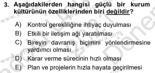 Kurum Kültürü Dersi 2021 - 2022 Yılı (Final) Dönem Sonu Sınavı 3. Soru