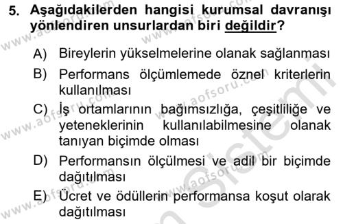 Kurum Kültürü Dersi 2021 - 2022 Yılı (Final) Dönem Sonu Sınavı 5. Soru