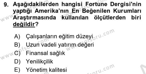 Kurum Kültürü Dersi 2021 - 2022 Yılı (Final) Dönem Sonu Sınavı 9. Soru