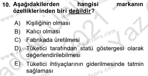 Kurum Kültürü Dersi 2021 - 2022 Yılı Yaz Okulu Sınavı 10. Soru