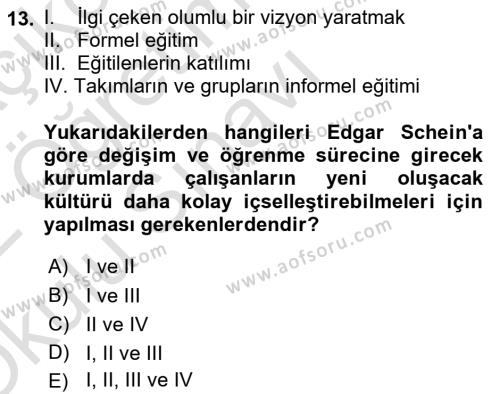 Kurum Kültürü Dersi 2021 - 2022 Yılı Yaz Okulu Sınavı 13. Soru