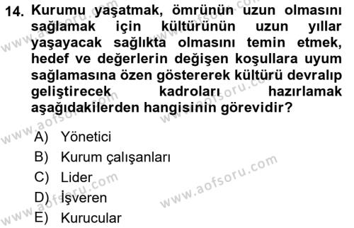 Kurum Kültürü Dersi 2021 - 2022 Yılı Yaz Okulu Sınavı 14. Soru