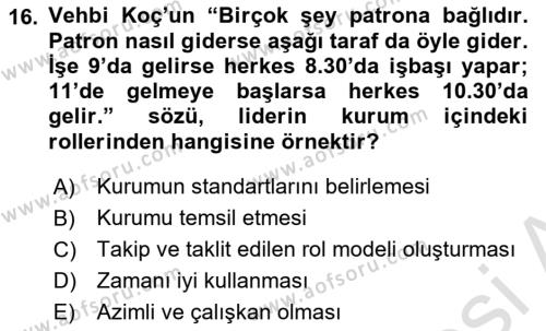 Kurum Kültürü Dersi 2021 - 2022 Yılı Yaz Okulu Sınavı 16. Soru