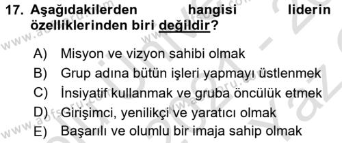 Kurum Kültürü Dersi 2021 - 2022 Yılı Yaz Okulu Sınavı 17. Soru