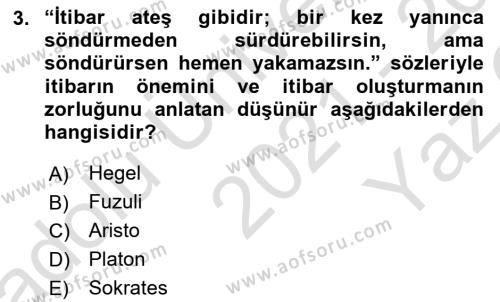 Kurum Kültürü Dersi 2021 - 2022 Yılı Yaz Okulu Sınavı 3. Soru