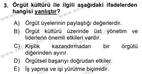 Kurum Kültürü Dersi 2022 - 2023 Yılı (Vize) Ara Sınavı 3. Soru