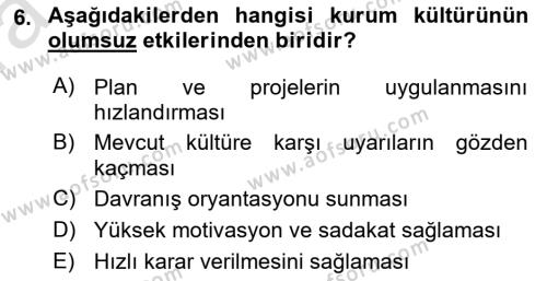 Kurum Kültürü Dersi 2022 - 2023 Yılı (Vize) Ara Sınavı 6. Soru