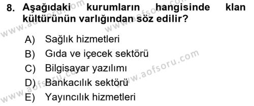 Kurum Kültürü Dersi 2022 - 2023 Yılı (Vize) Ara Sınavı 8. Soru