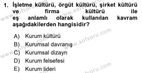 Kurum Kültürü Dersi 2022 - 2023 Yılı Yaz Okulu Sınavı 1. Soru