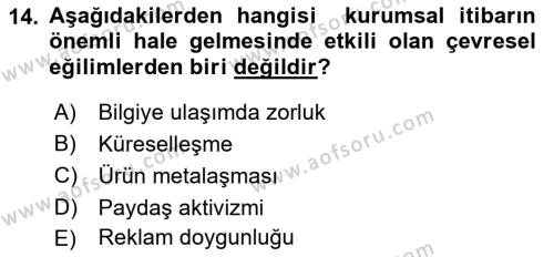 Kurum Kültürü Dersi 2022 - 2023 Yılı Yaz Okulu Sınavı 14. Soru