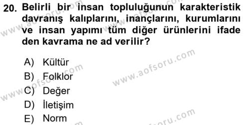 Kurum Kültürü Dersi 2022 - 2023 Yılı Yaz Okulu Sınavı 20. Soru