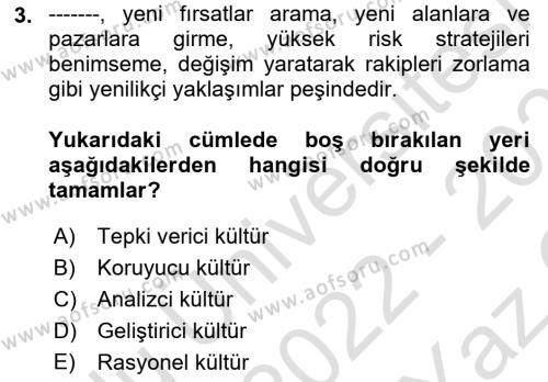 Kurum Kültürü Dersi 2022 - 2023 Yılı Yaz Okulu Sınavı 3. Soru