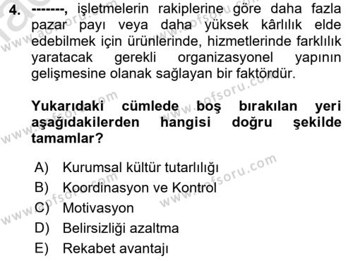 Kurum Kültürü Dersi 2022 - 2023 Yılı Yaz Okulu Sınavı 4. Soru