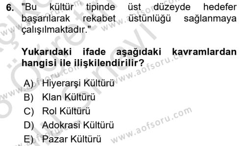 Kurum Kültürü Dersi 2022 - 2023 Yılı Yaz Okulu Sınavı 6. Soru