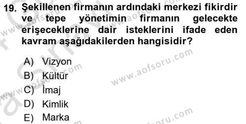 Kurum Kültürü Dersi 2023 - 2024 Yılı (Vize) Ara Sınavı 19. Soru