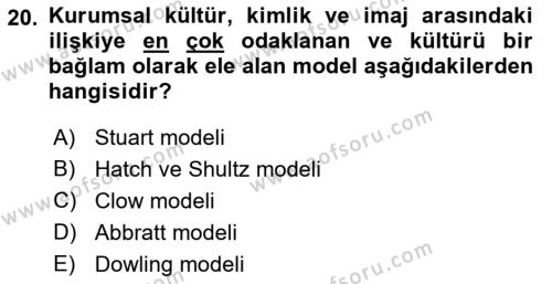 Kurum Kültürü Dersi 2023 - 2024 Yılı (Vize) Ara Sınavı 20. Soru