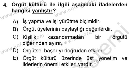 Kurum Kültürü Dersi 2023 - 2024 Yılı (Vize) Ara Sınavı 4. Soru