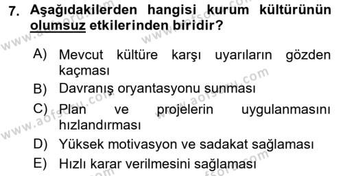 Kurum Kültürü Dersi 2023 - 2024 Yılı (Vize) Ara Sınavı 7. Soru