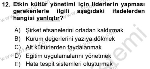 Kurum Kültürü Dersi 2023 - 2024 Yılı (Final) Dönem Sonu Sınavı 12. Soru