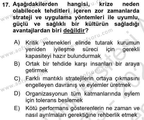 Kurum Kültürü Dersi 2023 - 2024 Yılı (Final) Dönem Sonu Sınavı 17. Soru