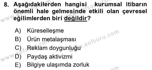 Kurum Kültürü Dersi 2023 - 2024 Yılı (Final) Dönem Sonu Sınavı 8. Soru