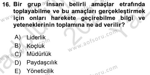 Kurum Kültürü Dersi 2023 - 2024 Yılı Yaz Okulu Sınavı 16. Soru