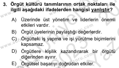 Kurum Kültürü Dersi 2023 - 2024 Yılı Yaz Okulu Sınavı 3. Soru