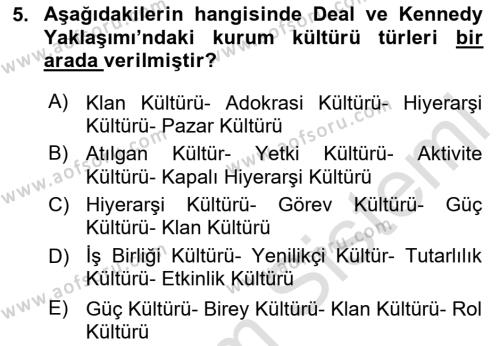 Kurum Kültürü Dersi 2023 - 2024 Yılı Yaz Okulu Sınavı 5. Soru