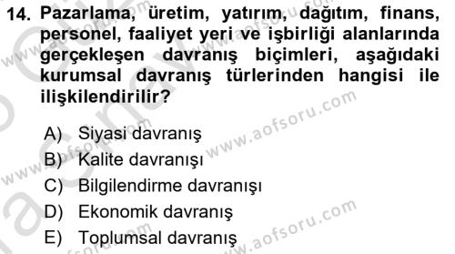 Kurum Kültürü Dersi 2024 - 2025 Yılı (Vize) Ara Sınavı 14. Soru