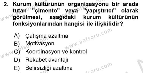 Kurum Kültürü Dersi 2024 - 2025 Yılı (Vize) Ara Sınavı 2. Soru