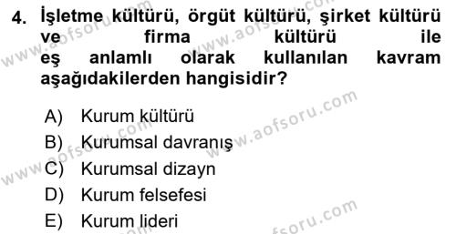 Kurum Kültürü Dersi 2024 - 2025 Yılı (Vize) Ara Sınavı 4. Soru