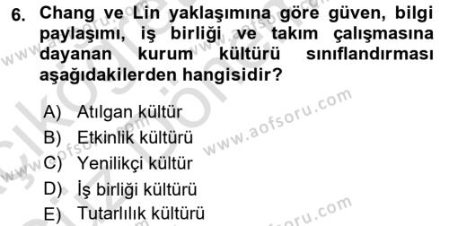 Kurum Kültürü Dersi 2024 - 2025 Yılı (Vize) Ara Sınavı 6. Soru