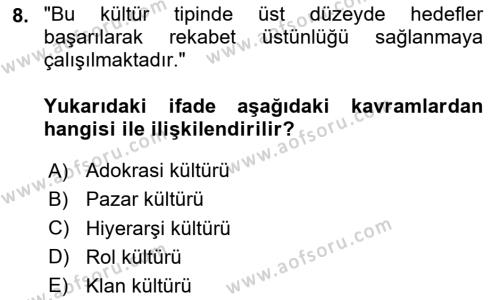 Kurum Kültürü Dersi 2024 - 2025 Yılı (Vize) Ara Sınavı 8. Soru