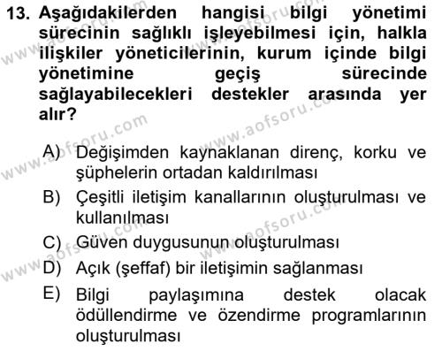 Kamusal Halkla İlişkiler Dersi 2023 - 2024 Yılı (Vize) Ara Sınavı 13. Soru