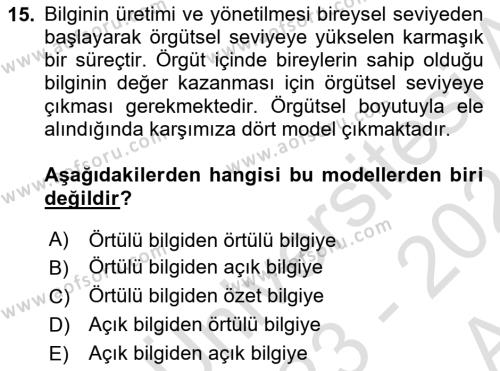 Kamusal Halkla İlişkiler Dersi 2023 - 2024 Yılı (Vize) Ara Sınavı 15. Soru